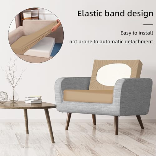 Image of BIETYONE 8Pcs Stretch Patio Cushion Covers,Outdoor Couch Covers Replacement,Outdoor Couch & Sofa Slipcovers,for Patio Furniture Cushion Covers,Washable Reusable Furniture Protector (Khaki, Cover Only)
