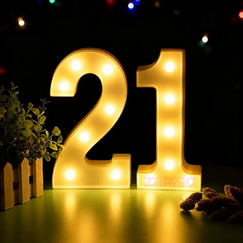 Image of Balloonistics LED Marquee Number 21 Light - Cordless Battery-Operated 8.66-Inch Light Up Number Sign for 21st Birthday, Anniversary, Wedding, Party Decoration, Wall Hanging or Table Display