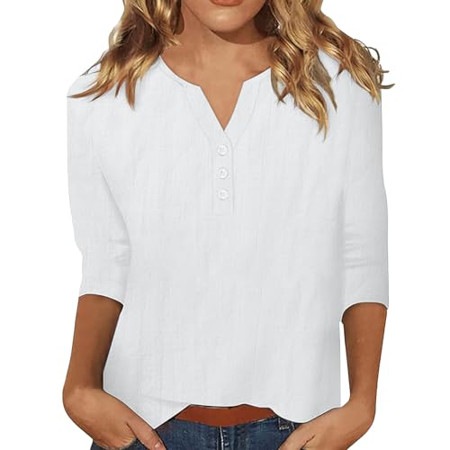 TANGNADE Plus Size 3/4 Sleeve Tops for Women Summer Dressy Casual V Neck Button Henley Shirts Loose Basic Shirt Blouse
