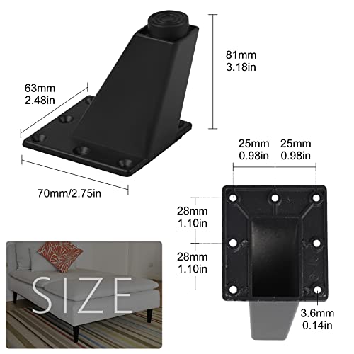 DBREAKS Furniture Legs, 8pcs Black Aluminium Triangular Legs, 80 mm Adjustable, for Sofa Cabinets, Kitchen, Living Room - Image 2