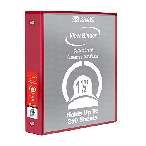 Bazic 3 Ring Binder 1.5" Economy View Binders Organizer - Red, Round Ring, Hold 250 Sheets Paper, For School Office Home, 1-Count #TOP5