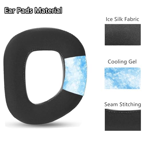 Almohadillas de repuesto para Corsair HS80 RGB Wireless, Wired, HS80 Max Headset | Almohadillas de gel refrescante con espuma de alta densidad Ice Silk - Negro miniatura 3