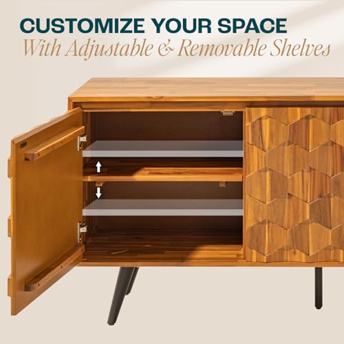 image for Bme Sideboard Georgina Solid Wood 2 Doors & 3 Drawers, 61'' Mid Centur