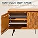 Bme Sideboard Georgina Solid Wood 2 Doors & 3 Drawers, 61'' Mid Century Modern Cabinet with Geometric Pattern for Kitchen, Dining, Living Room, Teak Brown