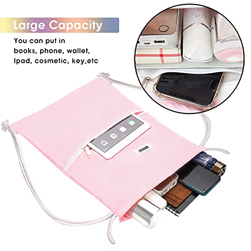 Image of WANDF Drawstring Backpack, Gym Sackpack for Sports (Light Pink) | Water-Resistant, Shopping, Yoga, Travel, Beach, Daily Carry