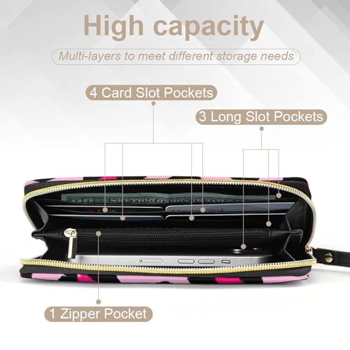 Women's Travel Zipper Purse Fashion Design, Huge Storage Capacity Purse, Cute Decor Wallet, Long PU Wallet With Rope Pink Cheetah Leopard Print4