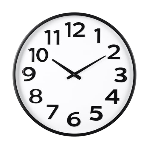 Image of Crosstime 20 Inch Large Wall Clock - Big 3D Numbers Easy to Read, Battery Operated Silent Non-Ticking, Analog Quartz Round Clock