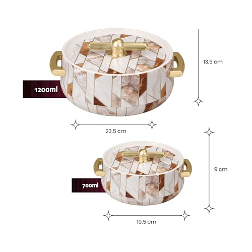 Image of SELVEL Elegance Casserole | Advanced PU Insulation | Elegant Design Hot Pot | Hot Case Keeps Food Hot & Fresh for Hours | Serve Chapati, roti, Biryani and More (Royal Ceramica, Set Of 2 (1200 Ml & 700 Ml))