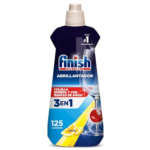 Finish Abrillantador Lavavajillas, vajilla seca, brillante y sin marcas, aroma limón - 500ml - 125 lavados, Embalaje puede variar
