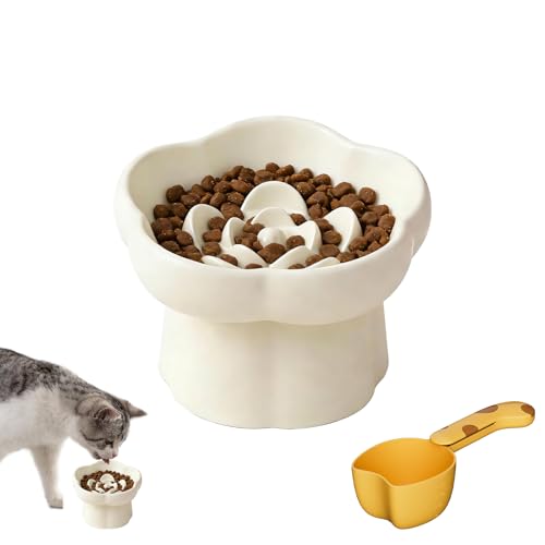 2Pcs Flower Raised Slow Feeder Cat Bowl Set Ceramic Bowl Anti Vomiting