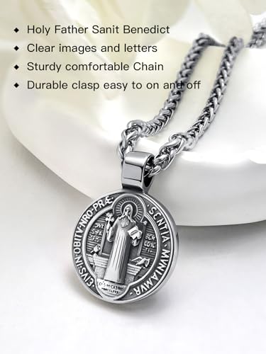 St Benedict Necklace for Men Women, 18K Gold Plated/Black Metal/Stainless Steel Saint Benedict Medal Cross Pendant Religious Catholic Amulet with Gift Box, Diameter 2/3/4CM Option3