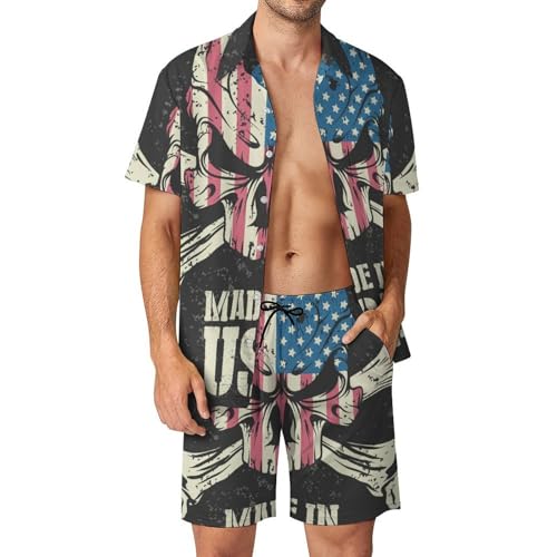 Chemise Hawaïenne Homme et Short Crâne Américain Ensemble de Plage 2 Pièces Été S