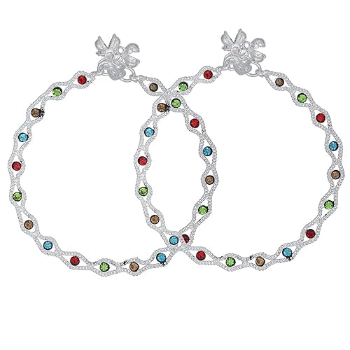 Anklets (Payal) Artificial Silver and Multi Eye Type Shape Desent Style Pajeb For Women & Girls, Free Toering-image-32