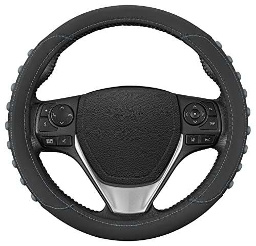 Motor Trend FlexGrip Gray Steering Wheel Cover for Cars – Standard 15 inch Car Steering Wheel Cover, Gray and Black Steering Wheel Protector for Auto Truck Van SUV