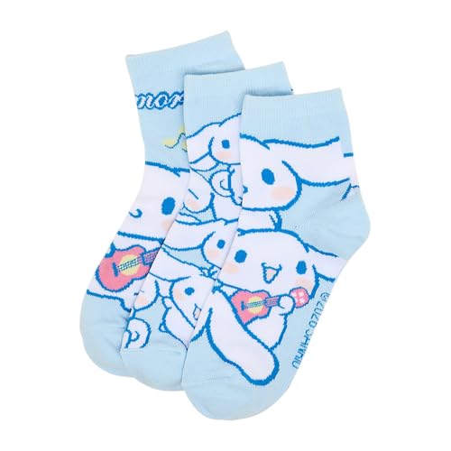 R&B Girls 126-1-AG138-1 Cinnamoroll Print Ankle Socks Pack of 3 Light Blue 2-3Y