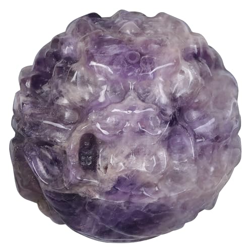 Image of Nupuyai Coiled Dragon Amethyst Crystal Stone Statue, Carved Stone Figurine Pocket Statue Dragon Feng Shui Figurine Home Office Decor
