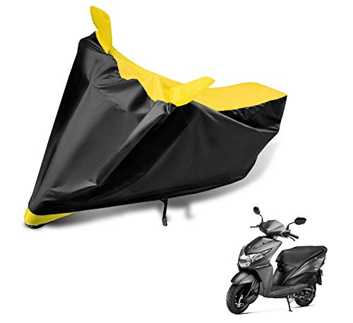 Image of Auto Hub Scooty Cover Compatible with Dio, Heatproof, Mirror Pocket, Belt & Buckle, Dio Scooty Cover - 1 Unit, Black-Yellow