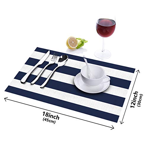 Artshowing Set Of 4 Placemats Heat-Resistant For Dining Table Linen Table Mats Nautical Stripe Rectangle Pad Placemat 12 X 18 Inch - Navy Blue White Stripes #TOP5