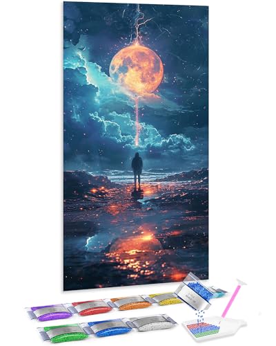 Diamond painting completo Jumpdot 70x40 cm de hombre bajo la luna para cuadros de salón