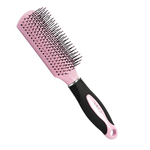 Vega Plastic and Rubber Handled Flat Brush, Pink/Black