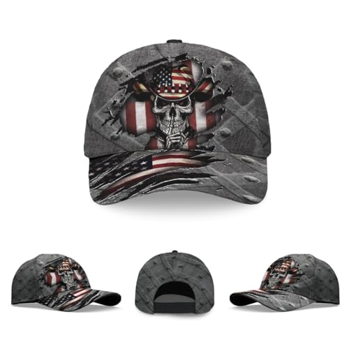 Image of Cowboy Skull Cap for Men, Us Flag Skeleton Reaper Gothic Horror, Adjustable Hats Fashion Accessories for Men Women