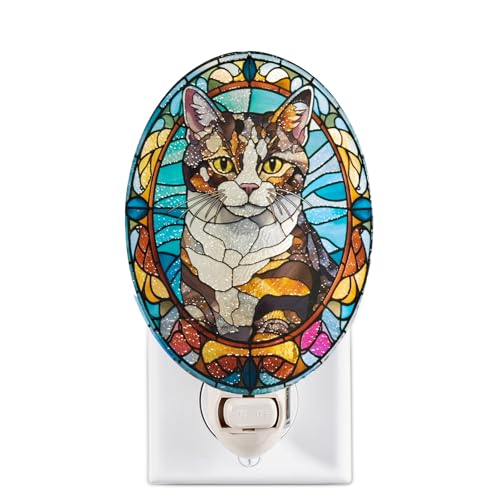 Calico Cat Memorial Stained Glass Night Light