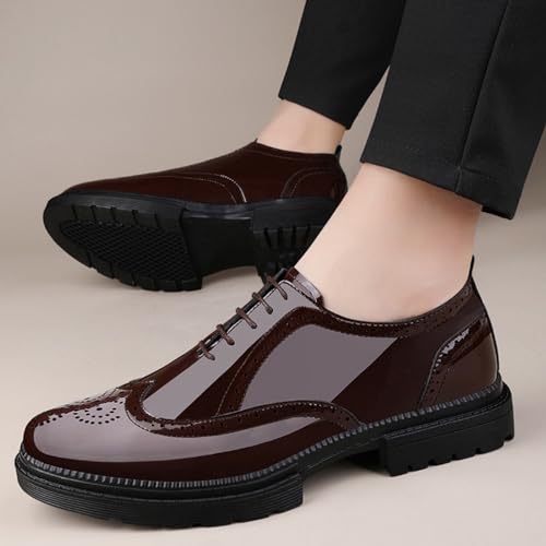 Men's Patent Leather Wing Tips Carved Lug Brogue Oxfords Shoes Fashion Classic Round-Toe Lace Up Low Top Genuine Leather Dress Shoes Hand Stitched Business Formal Derby Shoes4