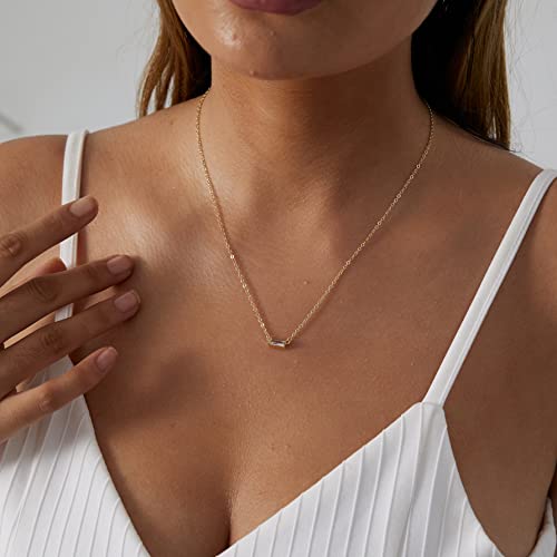Mideeo Gold Cz Diamond Necklace For Women Dainty Cubic Zirconia Pendant Necklaces 14K Gold Minimalist Baguette Cz Pendant Necklace Gold Jewelry Gifts #TOP2