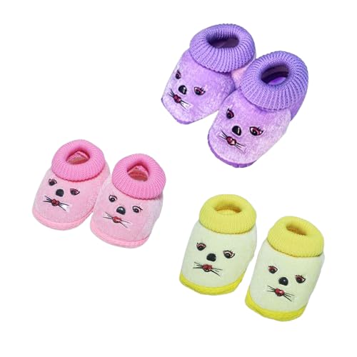 Image of Kids Unisex New Born Baby Cute Printed Stylish Fashionable, Lightweight Fabric Shoes / Infant booties /Kids Footwear / Baby Booties / Sandals for all weather for boy and girl (up to 0-12 months) Multicolour Pack of 3