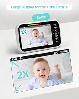 5” Large Display Video Baby Monitor with Remote Pan-Tilt-Zoom |Infrared Night Vision, Temperature Display, Lullaby, Two Way Audio |960ft Range Baby Monitor with Camera and Audio