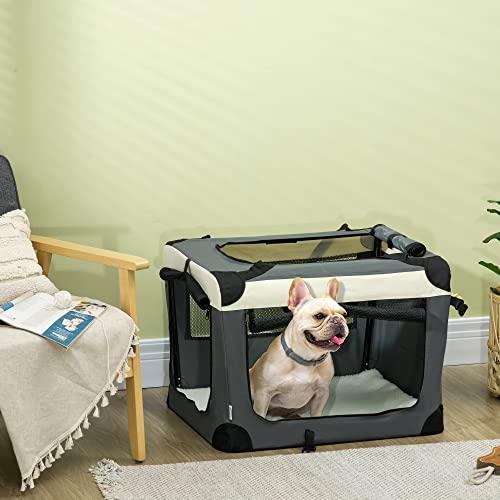 PawHut Hundebox faltbar Hundetransportbox 70 x 51 x 50 cm Transportbox mit Handgriff, Tasche Transporttasche Hundetasche für kleine Hunde Grau
