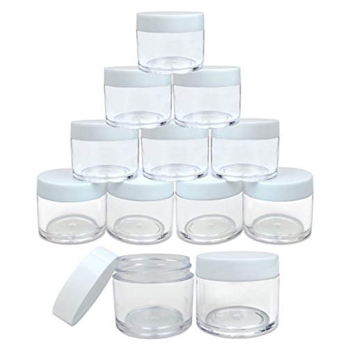 Beauticom 30g/30ml (1 fl. oz.) Double Wall Clear Plastic Leak Proof Jars with Flat Top Lids for Creams, Lotions, Make Up, Powders, Glitters, and more... (Color: White Lid, Pieces: 12)
