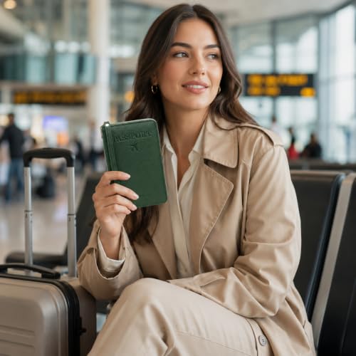 Image of Faux Leather Travel Passport Holder for Unisex | RFID Protection (Green)