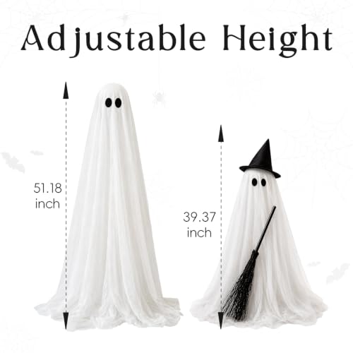 Halloween Decorations Outdoor, 2 Packs Light-Up Spooky Ghost Witch Broom - image 3