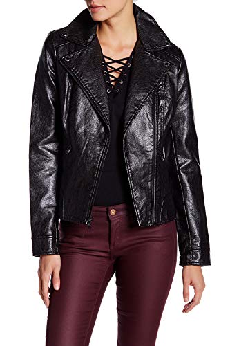 Guess Asymmetrical-Zip Faux-Leather Moto Jacket, Black, Large