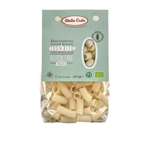 Dalla Costa Maccheroni 100% Arroz Sin Gluten Orgánicos. Made in Italy. Paquete Ahorro 8x250 gramos