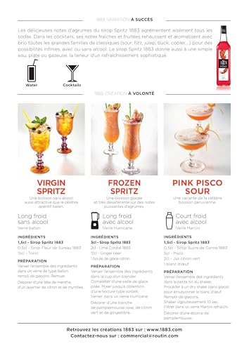 Image of 1883 Spritz Syrup for Drinks - Made in France, Premium Cocktail Mixer, 1 Liter Glass Bottle