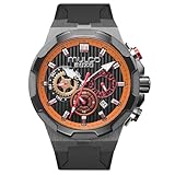 MULCO Buzo Atlantis Orologio da polso da uomo 46 mm cassa in acciaio inossidabile cinturino in silicone nero movimento multifunzione al quarzo Miyota JP25 10 ATM impermeabile grande quadrante orologio