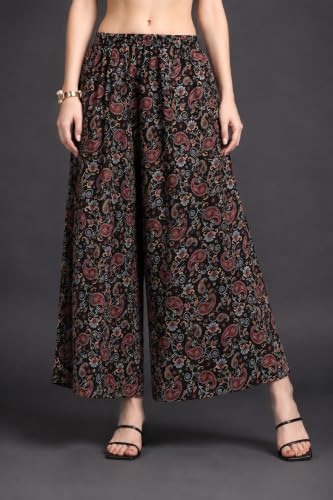 Image of Women Printed Palazzo Pants Combo Pack of 2, Comfortable Elastic Waist Lounge Pants for Women | Relaxed Fit, Loose Fitting Wide Leg Palazzo Pants, Casual Bottom (Available in S to 3XL Size)