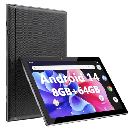 Tableta Android, tabletas de 10 pulgadas, 4 GB de RAM + 64 GB ROM+ 512 GB ampliable, pantalla IPS de 1280 x 800, cámara dual, procesador potente, batería de 6000 mAh, Bluetooth, WiFi, Google GMS