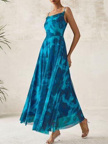Image of BTFBM Women Summer Maxi Dresses Elegant Wedding Guest Dress | Cowl Neck,Spaghetti Strap,Mesh,Floral,A-Line,Flowy,Party,Cocktail,Homecoming,Graduation,Sundress,Prom,Beach Long Dresses