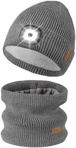 Etsfmoa Hat with Light and Scarf Set,Warm Fleece Lined Lighted Be...