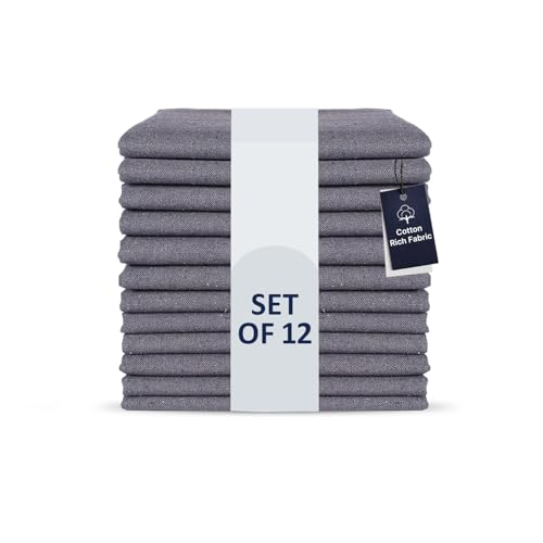 LFH Home Cotton Rich Metered Napkins for Dining Table Set of 12, Elegant Cloth Napkins for Wedding Party or Everyday Use Machine Washable Durable Reusable and Soft for Hosting 18x18 Inch - Charcoal