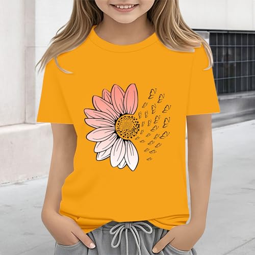 Girls Loose Fit Sunflower Graphic T Shirts Short Sleeve Crewneck Cute Pattern Printed Tops Kids (B-Yellow, 12-13 Years)4