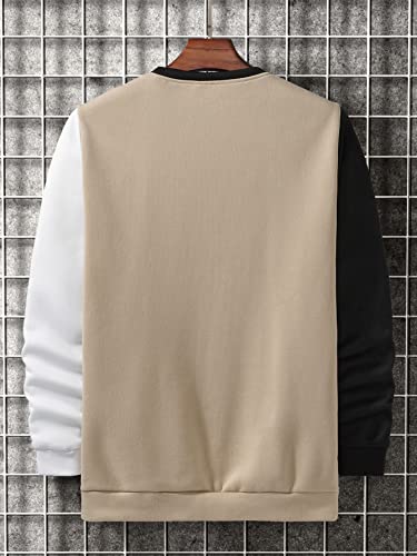 Makemechic Men's Casual Color Block Letter Print Thermal Lined Long Sleeve Crewneck Pullovers Sweatshirt Multicolor Xl #TOP1