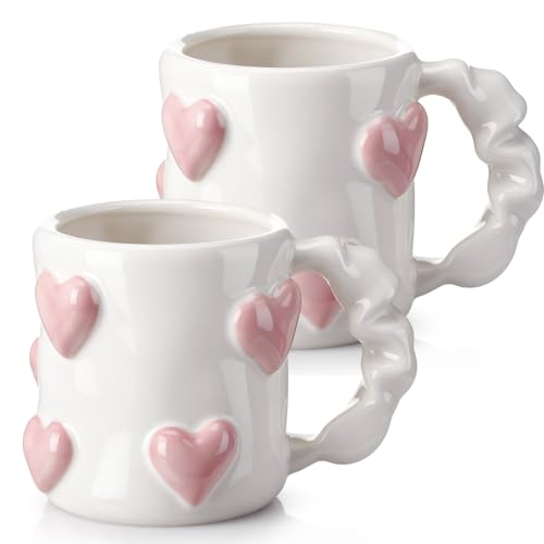 Vesici 2 Pcs 17oz Valentines 3D Heart Coffee Mugs...