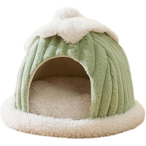 REENEW ペットベッド 猫 ペット ベッド ドームハウス ペットベッド クッション付き ペット用寝袋 洗える 寒さ対策 滑り止め 半密閉式 もこもこ あったか ぐっすり眠れる (グリーン,S)