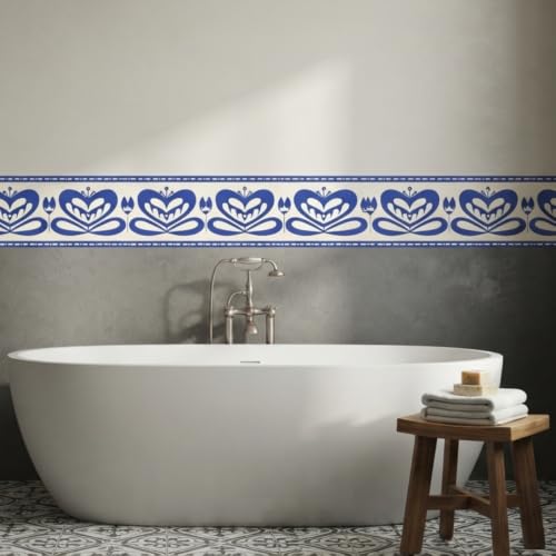 Image of Decorative Peel and Stick Wall Border Sticker 4 Inch x 4 Feet | Waterproof Self Adhesive PVC Wallpaper Border | Floral, Vintage & Traditional Designs | Wall Trim for Home Decor, VWB4