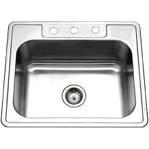 Houzer Glowtone Stainless Steel Kitchen Sink 25 Inch Drop-in Topmount 3-Hole Single Bowl with Strainer, Durable & Versatile, Essential for Home & Apartment 2522-9BS3-1