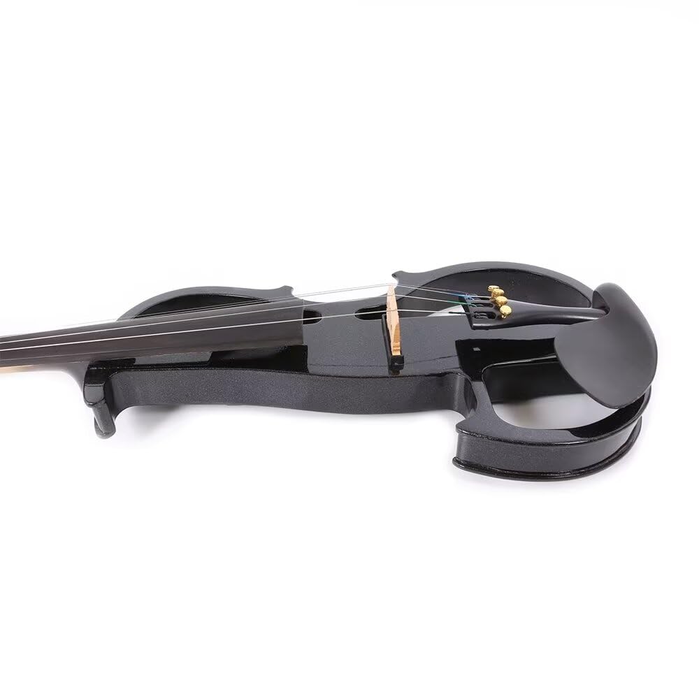 16 Inch Silent Electric Viola Set- Solidwood Body with Ebony Fittings Metallic Coating, Full 4 String Viola Set for Beginner Practice, Professional Performance and Studio Recording (Black)
